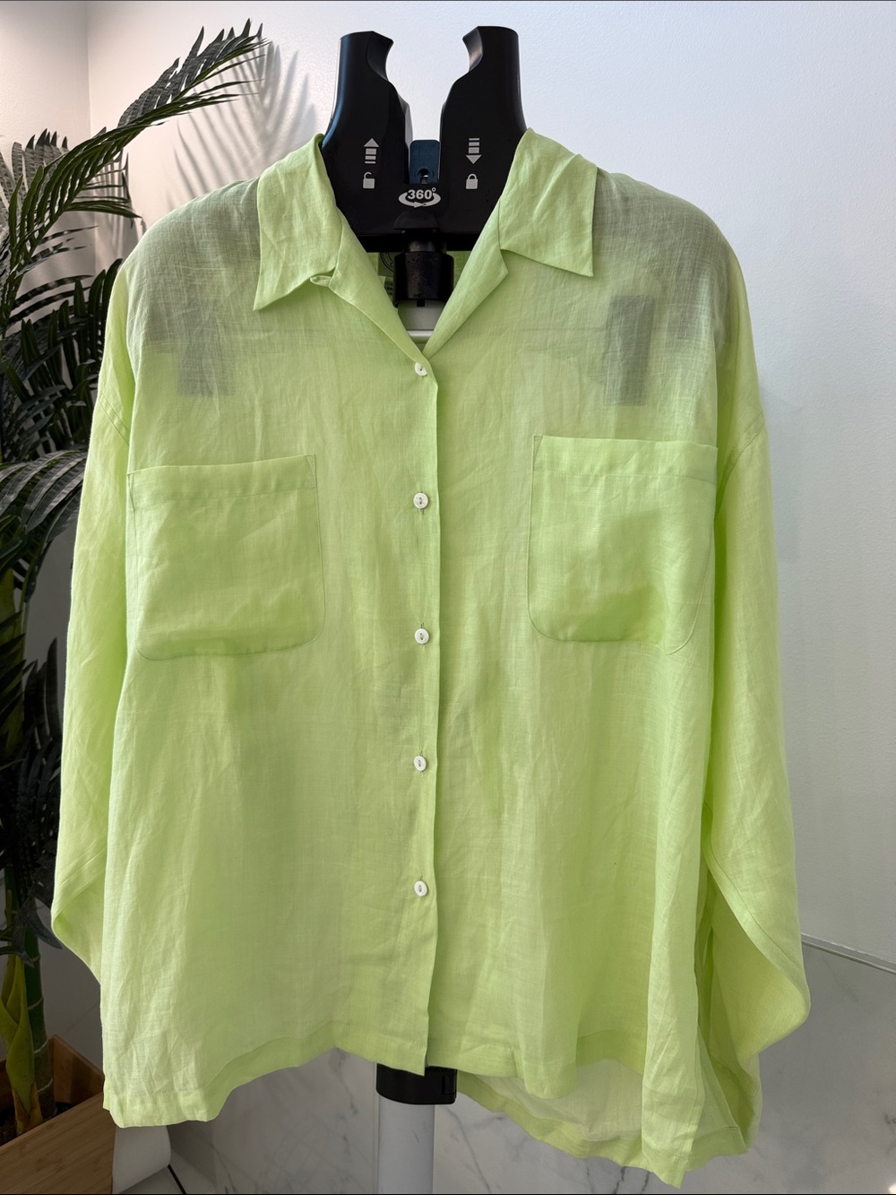 100% Linen Arlene Bowman Chin Chin Sheer Button-Down Shirt